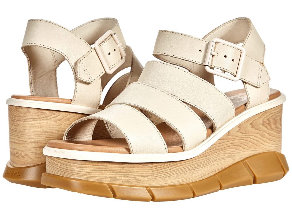 Sorel Joanie III Ankle Strap Wedge Sandals for Women - Textile, Tan, Size 11